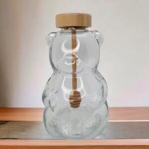 Glass Bear Honey Jar with Wooden Lid